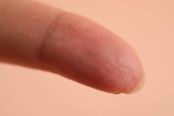 Closeup View Woman Finger Beige Background — Stockfoto
