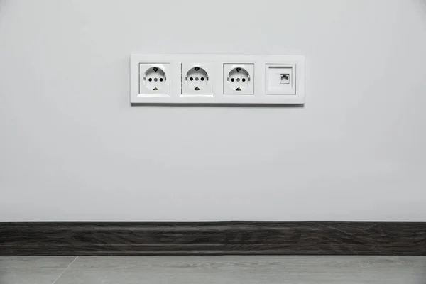 Power Sockets White Wall Indoors Electrical Supply — 图库照片