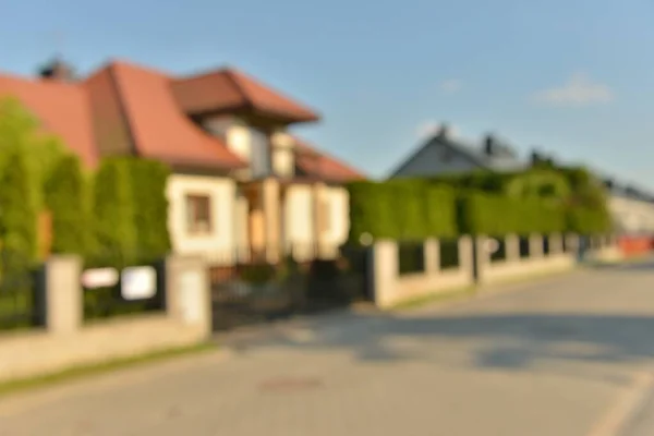Blurred View Beautiful Houses Sunny Day — Stockfoto