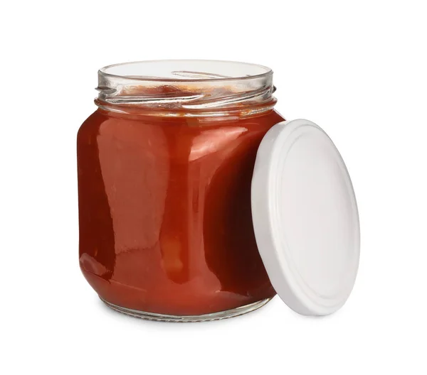 Glass Jar Delicious Canned Lecho Lid White Background — Stock Photo, Image