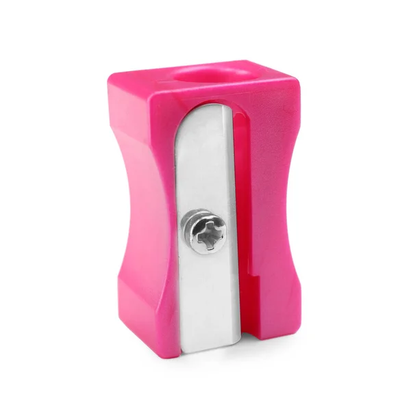 Plastic Pink Pencil Sharpener Isolated White — Φωτογραφία Αρχείου