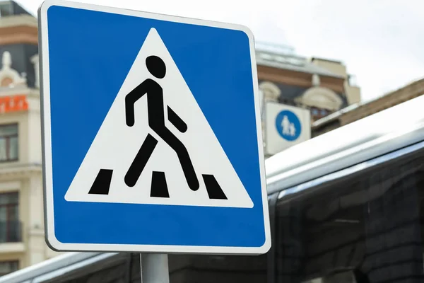 Post Pedestrian Crossing Road Sign City — Stock Photo, Image