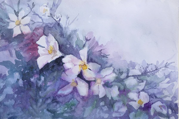 Detailní Pohled Krásné Květinové Akvarelové Malby — Stock fotografie