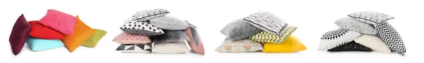 Set Different Stylish Decorative Pillows White Background Banner Design — 스톡 사진