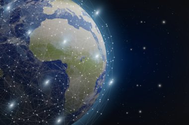İnternet teknolojisi kavramı. Uzayda dünya ve ağ bağlantı çizgileri