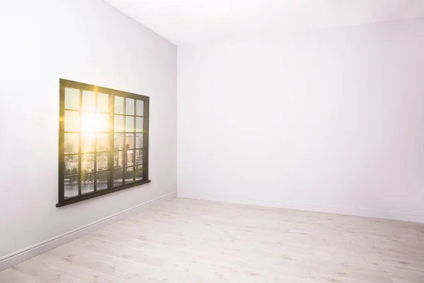 Spacious Sunlit Room White Walls Wooden Floor — Fotografie, imagine de stoc