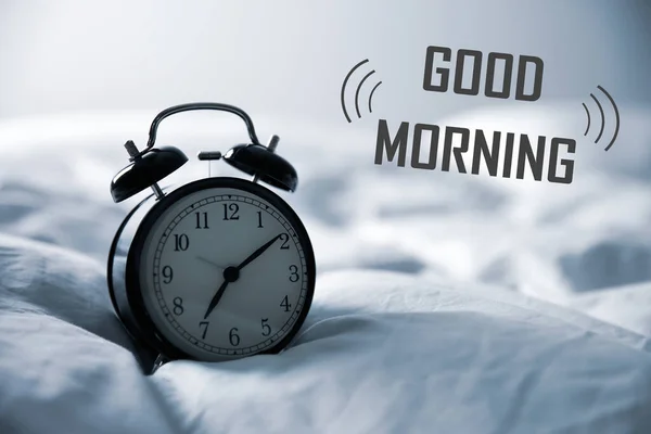 Good Morning Black Alarm Clock Bed — Foto de Stock