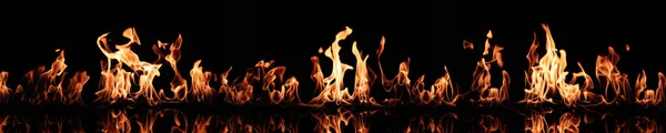 Bright Fire Flames Black Background Banner Design — Photo