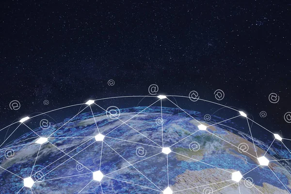 Global Network Earth Internet Connection Lines Starry Sky — Stockfoto