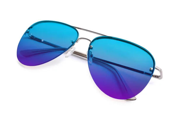 New Stylish Aviator Sunglasses Color Lenses White Background — Stockfoto