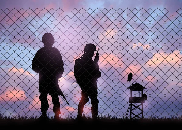 Silhouettes Border Guards Post Outdoors Evening — Foto de Stock