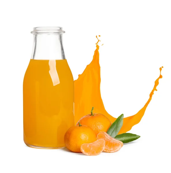 Tasty Tangerine Juice Fresh Ripe Fruits White Background — Stock Photo, Image