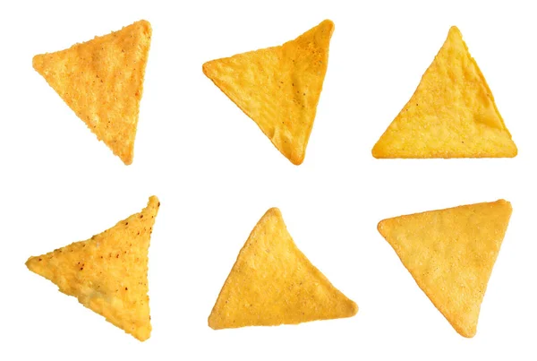 Set Tasty Tortilla Chips Nachos White Background — Stock Photo, Image