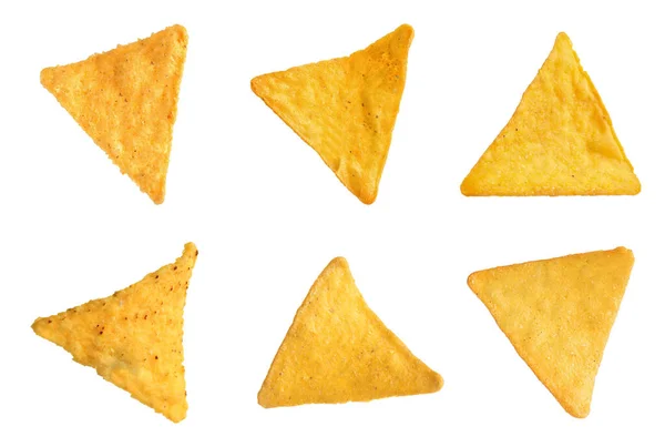 Set Tasty Tortilla Chips Nachos White Background — Stockfoto