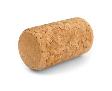 Beyaza izole edilmiş bir şarap mantarı. Şişe kapağı