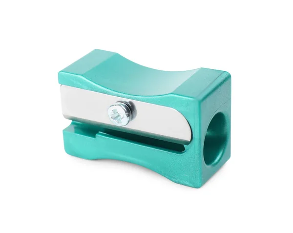 Plastic Turquoise Pencil Sharpener Isolated White — 스톡 사진