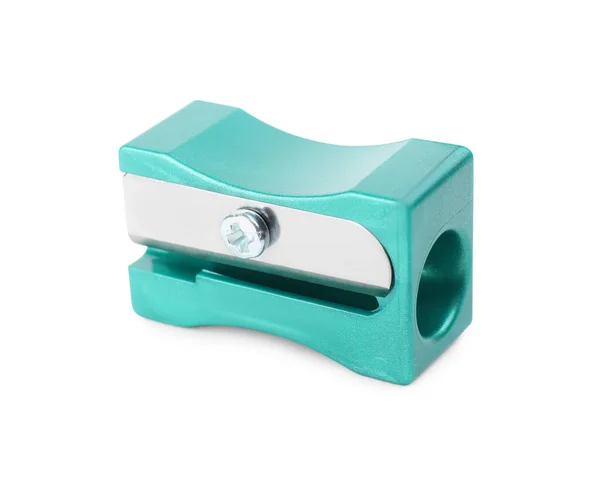 Plastic Turquoise Pencil Sharpener Isolated White — Stock Fotó