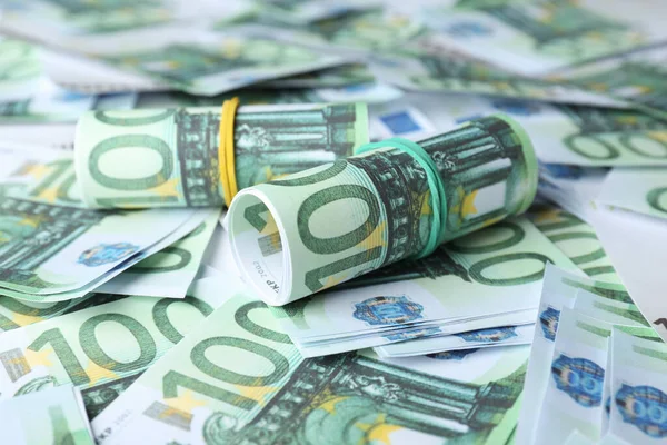 100 Eurós Bankjegyek Háttér Közelkép Pénzcsere — Stock Fotó