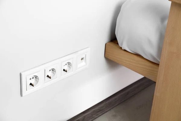 Power Sockets White Wall Indoors Electrical Supply — Foto Stock