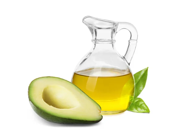 Cooking Oil Ripe Avocado White Background — Stock Fotó