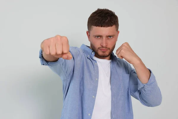 Young Man Ready Fight White Background — Fotografia de Stock