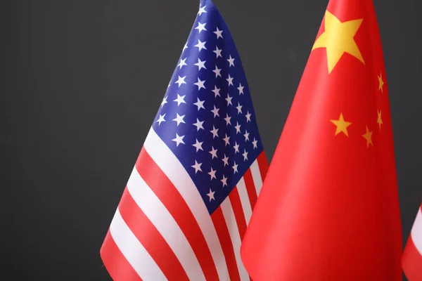 Closeup View Usa China Flags Dark Background International Relations — 图库照片