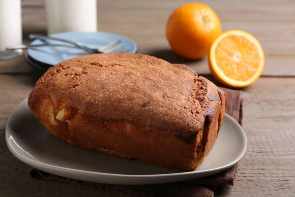 Fresh Delicious Cake Served Wooden Table Closeup — Stock fotografie