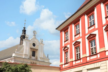 Beautiful old buildings against blue sky, low angle view