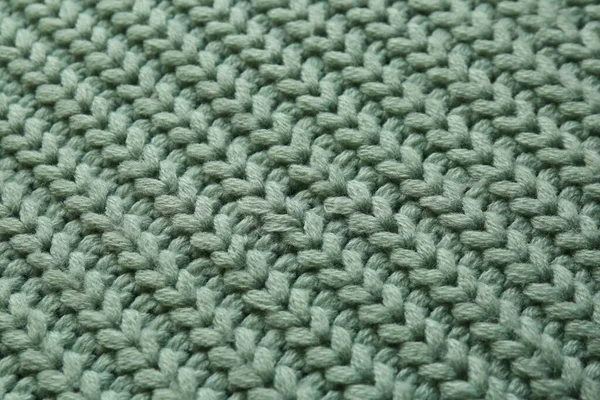 Beautiful Pale Green Knitted Fabric Background Closeup — Fotografia de Stock
