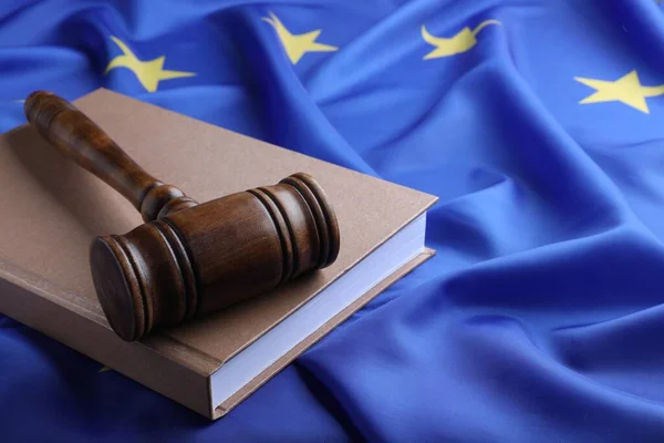 Wooden Judge Gavel Book Flag European Union Space Text — Stockfoto