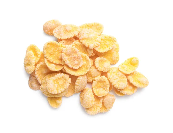 Heap Tasty Crispy Corn Flakes Isolated White Top View Stockfoto