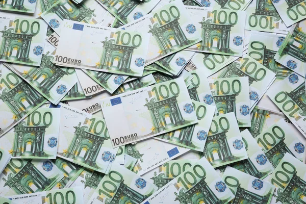 100 Banknotów Euro Jako Tło Widok Góry Wymiana Pieniędzy — Zdjęcie stockowe
