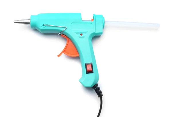 Turquoise Glue Gun Stick Isolated White Top View — 스톡 사진