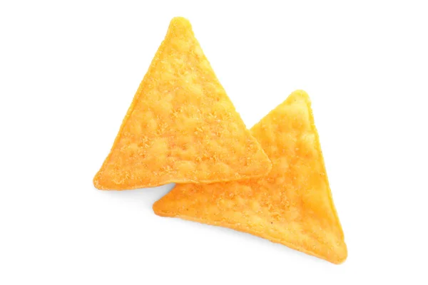 Leckere Tortilla Chips Nachos Auf Weißem Hintergrund Draufsicht — Stockfoto