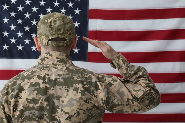 Soldier Uniform United States America Flag Back View — Stock Photo, Image