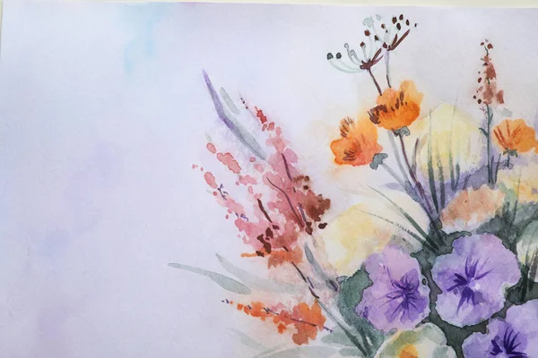 Närbild Bild Vackra Blommor Akvarell Målning — Stockfoto