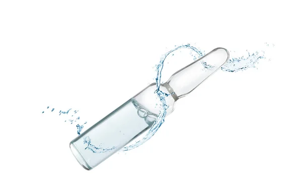 Glass Ampoule Pharmaceutical Product Splash Water White Background — Stock fotografie