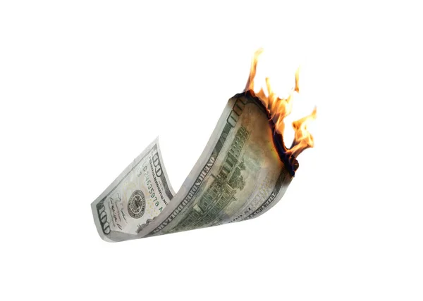 One Hundred Dollar Banknote Burning White Background — 图库照片