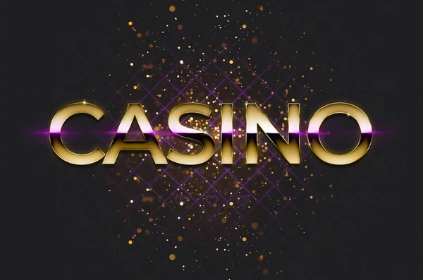 Word Casino Shiny Golden Glitter Falling Black Background Bokeh Effect — Stockfoto