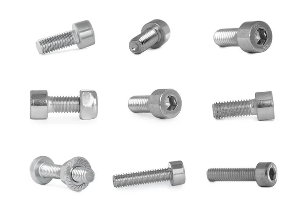 Set Metal Bolts Nuts White Background — Stock Photo, Image