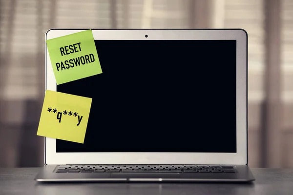 Sticky Notes Passcode Phrase Reset Password Laptop Space Text — Fotografia de Stock