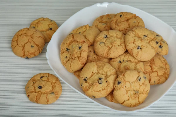 Delicious Cookies Chocolate White Wooden Table Closeup — Stock Fotó