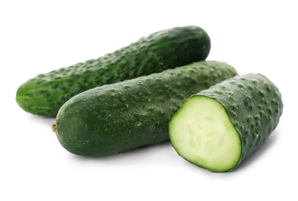 Whole Cut Cucumbers White Background —  Fotos de Stock