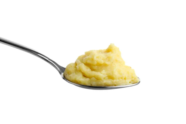 Spoon Tasty Mashed Potatoes Isolated White — Stock Photo, Image