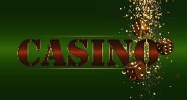 Word Casino and falling dice on green background. Banner design