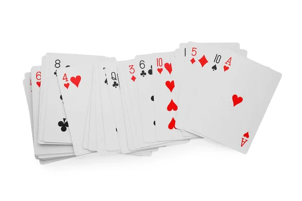 Deck Playing Cards Isolated White Top View Poker Game — Stock Photo, Image