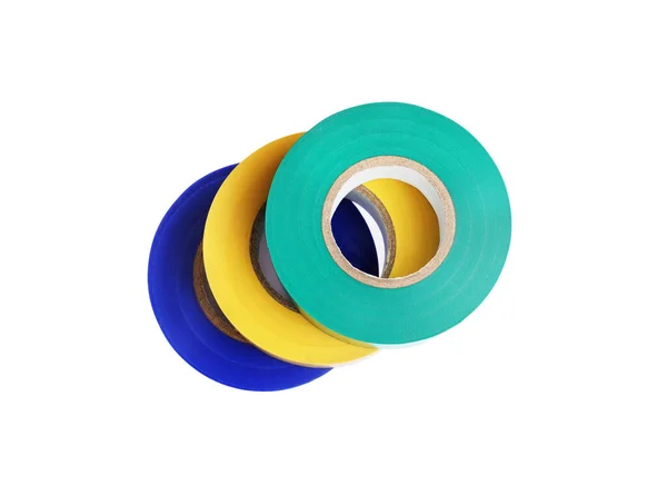 Colorful Insulating Tapes White Background Top View — Foto Stock