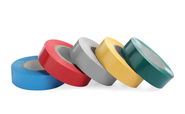 Colorful Insulating Tapes White Background Electrician Supplies — Φωτογραφία Αρχείου