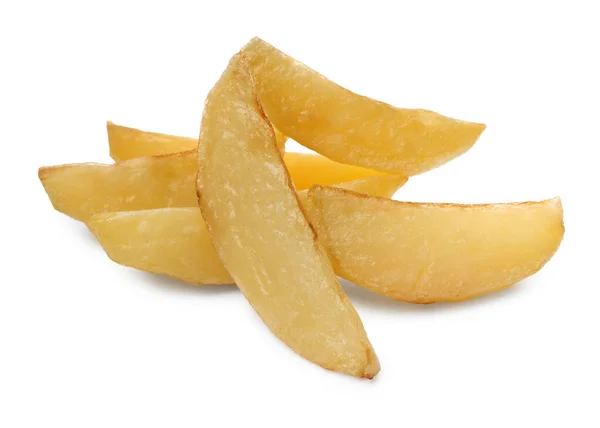 Leckere Gebackene Kartoffelkeile Auf Weißem Hintergrund — Stockfoto