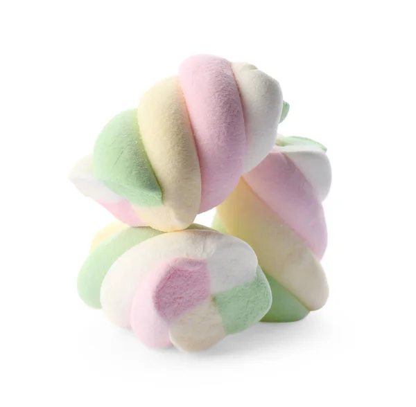 Three Delicious Colorful Marshmallows White Background — Photo